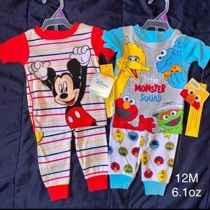 Micky Mouse & Sesame Street PJs NWT S:9M